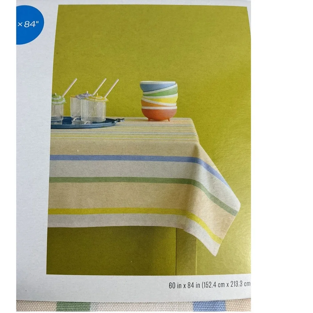 Room Essentials Rectangular Tablecloth 60 x 84 Cotton Green‎ Blue Stripe